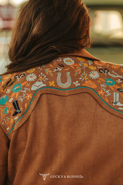 L&B Lucky Western  Embroidered Blazer- Camel