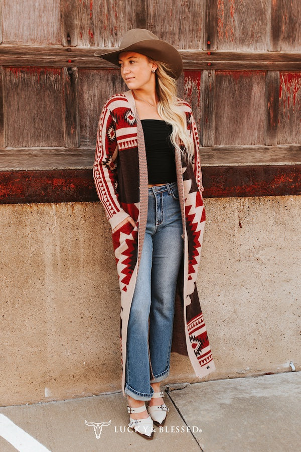 L&B Brown, Cream & Rust  Sweater Duster
