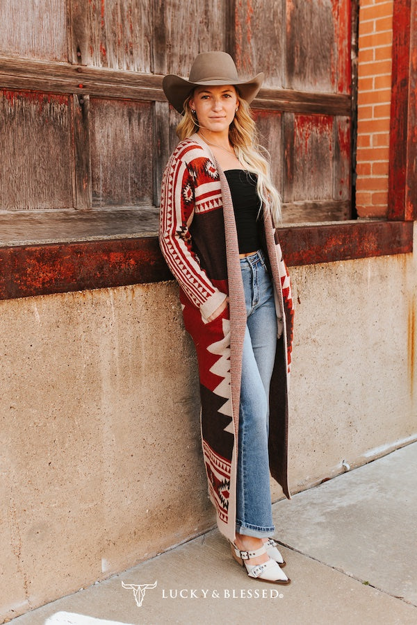 L&B Brown, Cream & Rust  Sweater Duster