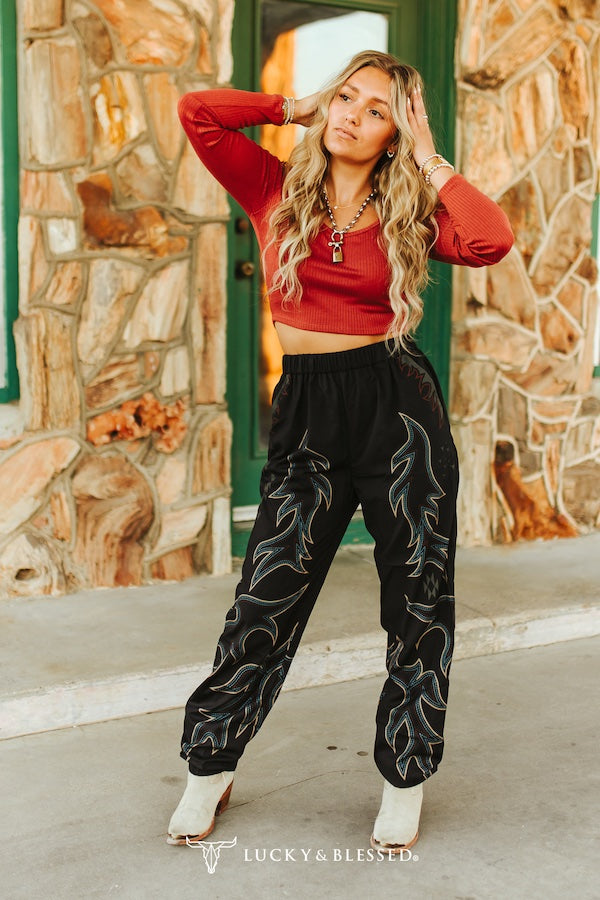 L&B Black Boot Stich Joggers