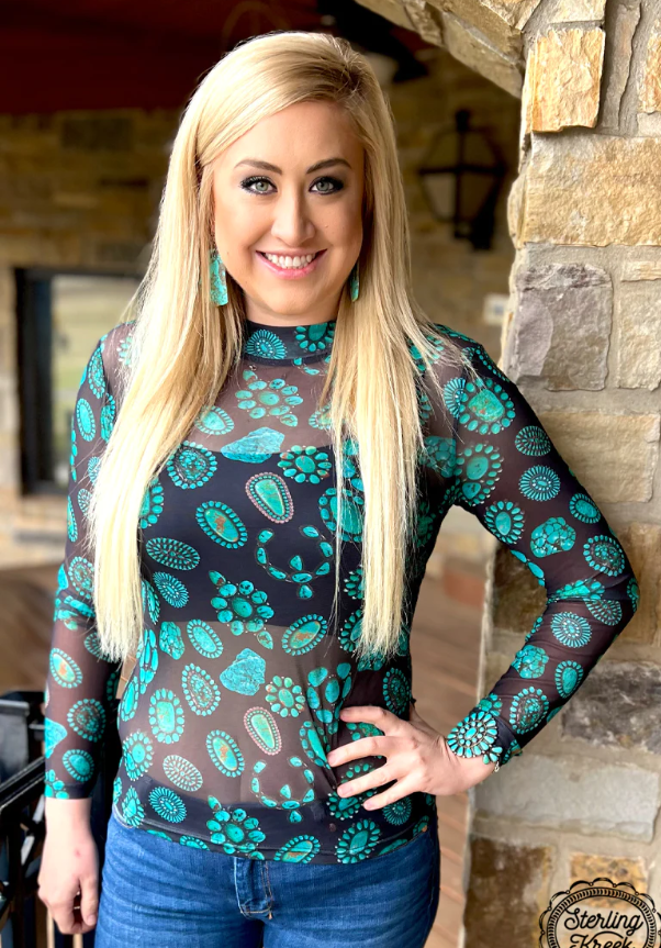 Sterling Kreek Forever in Turquoise Mesh top