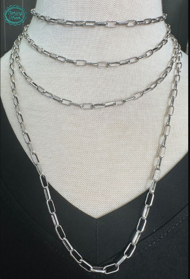 Sterling Kreek Silver Stallion Paperclip  Necklace Set
