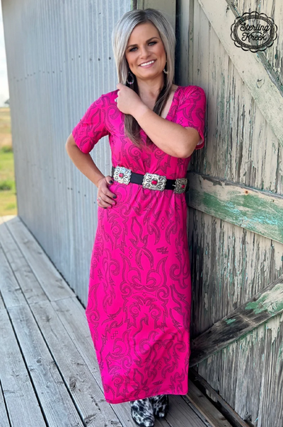 Cowgirls Like Us Pink Boot Stitch Maxi Dress