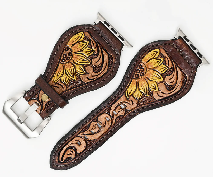 Leather Sunflower Apple Watch Band-  ADWAR104