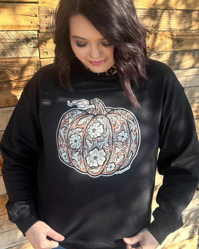 Tooled in Time Pumpkin Tooled Pullover