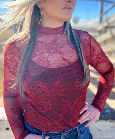 Sterling Kreek Write it in Red Lace Top