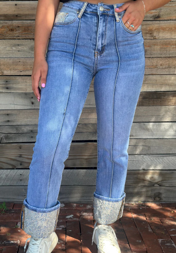 Sterling Kreek Embroidered Cuff Jeans