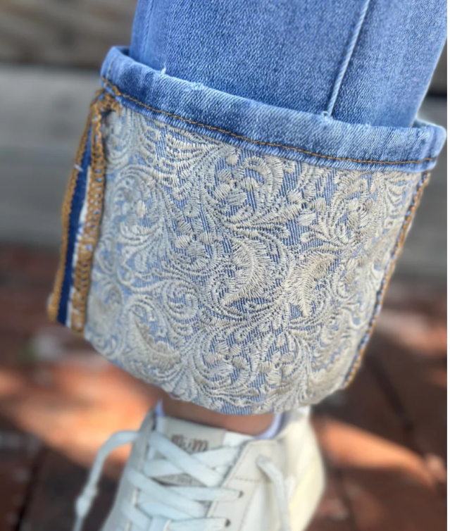 Sterling Kreek Embroidered Cuff Jeans