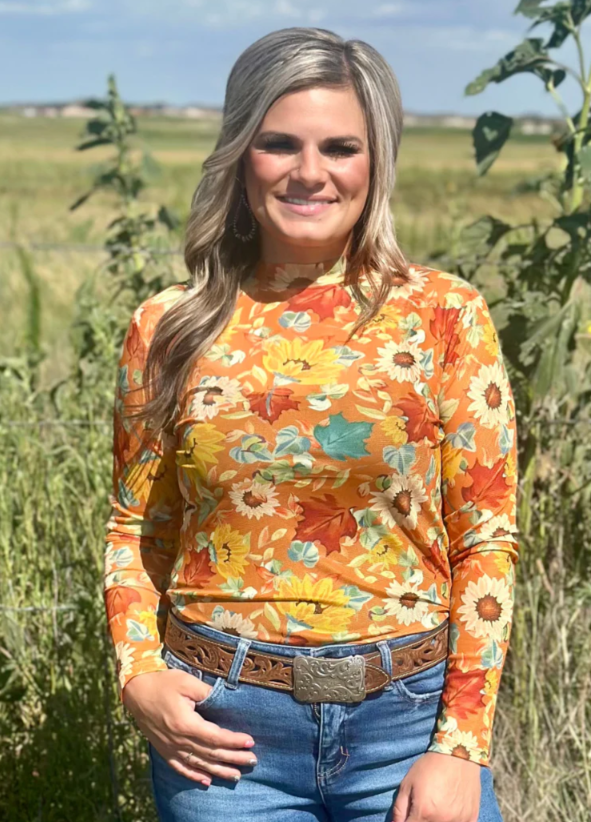 Blissfully Blessed Fall Floral Mesh Top