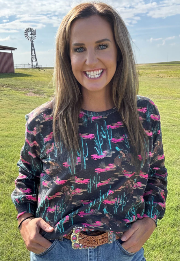 Sterling Kreek Rosette Rodeo Long Sleeve Top