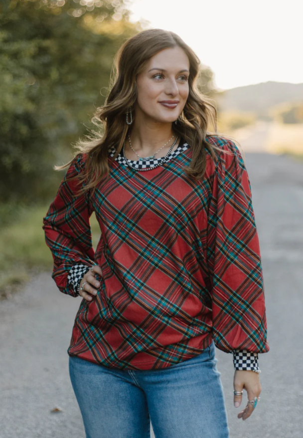 Sterling Kreek Merry & Checked Long Sleeve Top