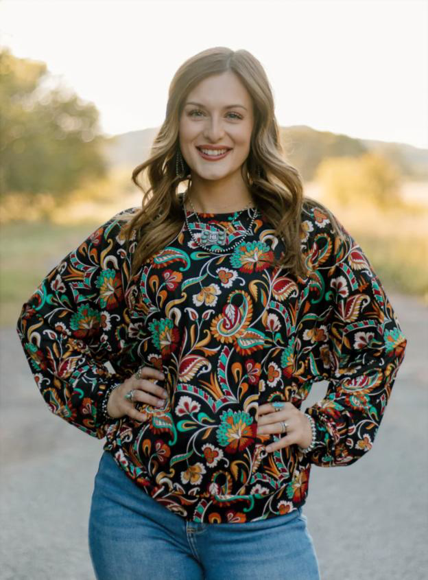 Sterling Kreek Painted Paisley Dolman Top