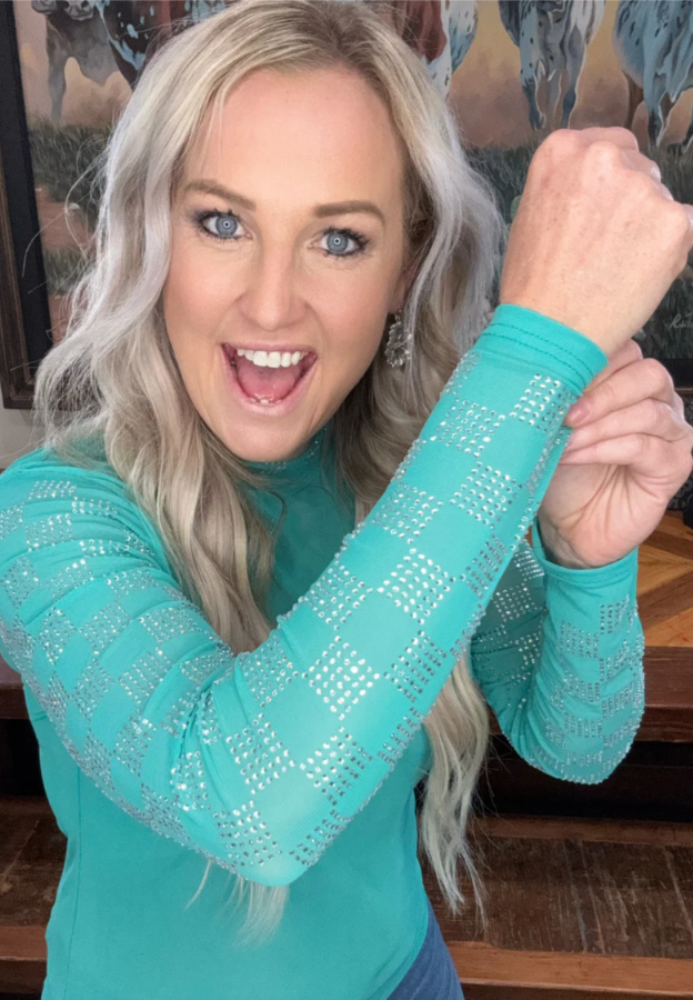 Checked in Turquoise Rhinestone Mesh