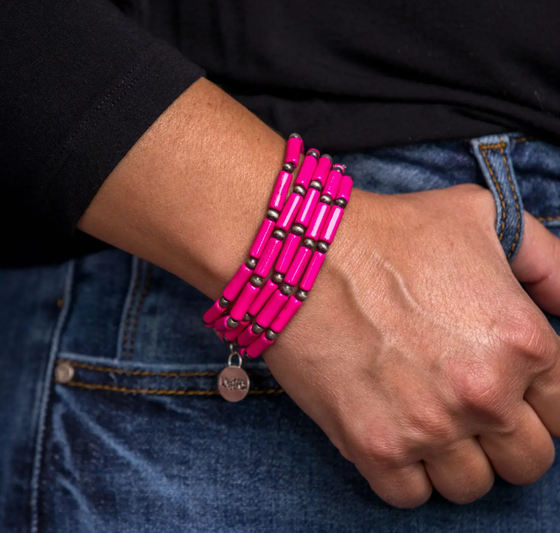 5 Strand Pink Tube Bead Stretch Bracelet