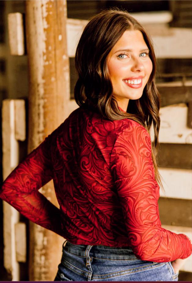 Sterling Kreek Tooled in Red Mesh Top