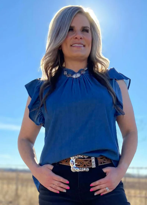 Sterling Kreek Baby Doll Top- Dark Denim