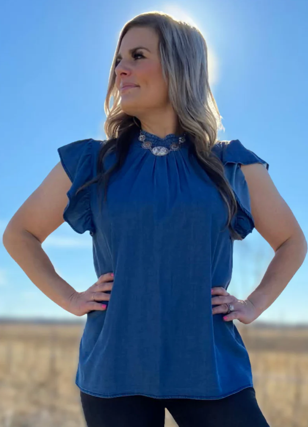 Sterling Kreek Baby Doll Top- Dark Denim