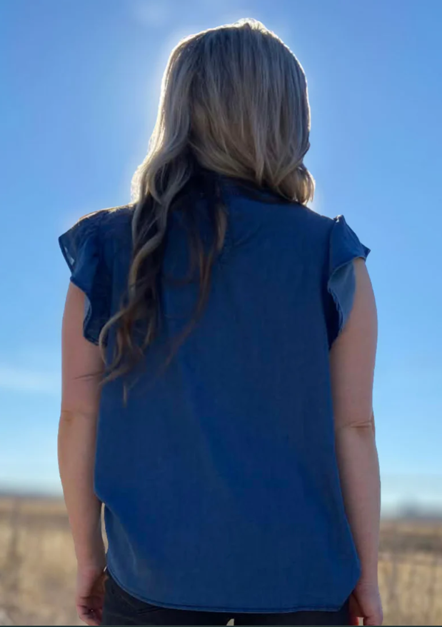Sterling Kreek Baby Doll Top- Dark Denim