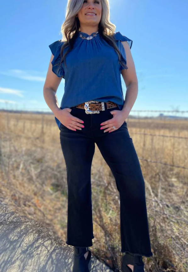 Sterling Kreek Baby Doll Top- Dark Denim