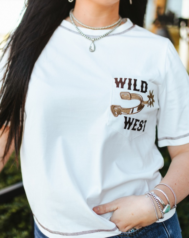 L&B Ivory Wild West Spur Pocket Short Sleeve Top