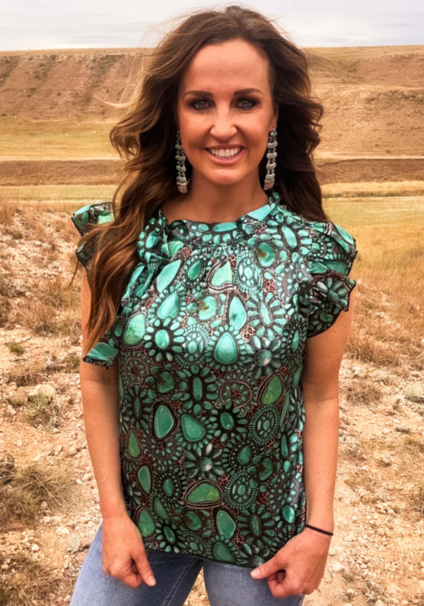 Sterling Kreek Wild Charm Tie Neck Top