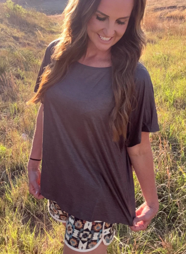 Sterling Kreek Heather Brown Oversized Top