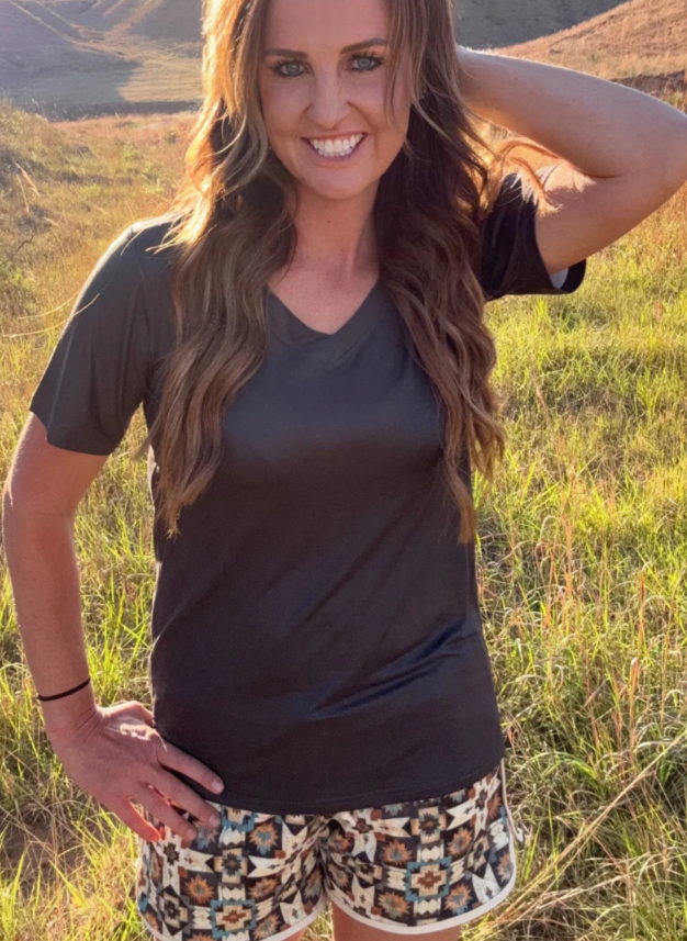 Sterling Kreek Simple Sterling V Neck top- Charcoal