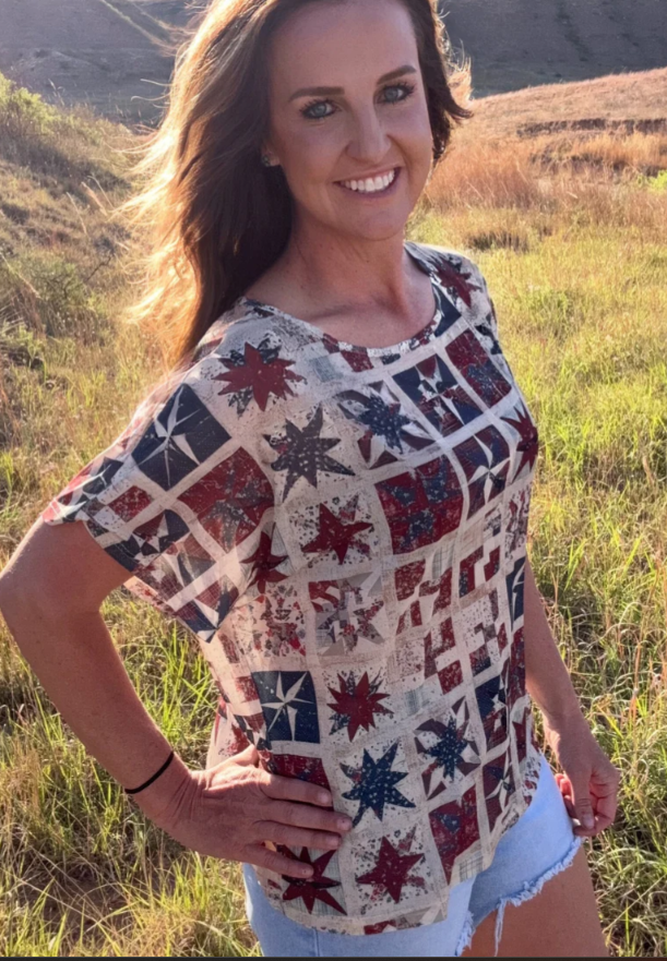 Sterling Kreek Patchwork Patriot Mesh Top