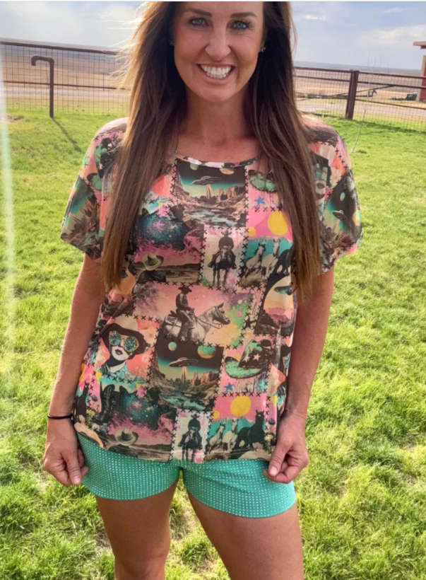 Sterling Kreek Cosmic Cowgirl Mesh Top