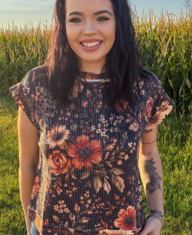 Amber Blossom Short Sleeve Top