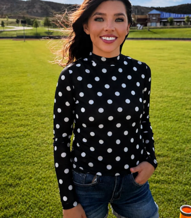 Sterling Kreek Black Polka Dot Mesh Top