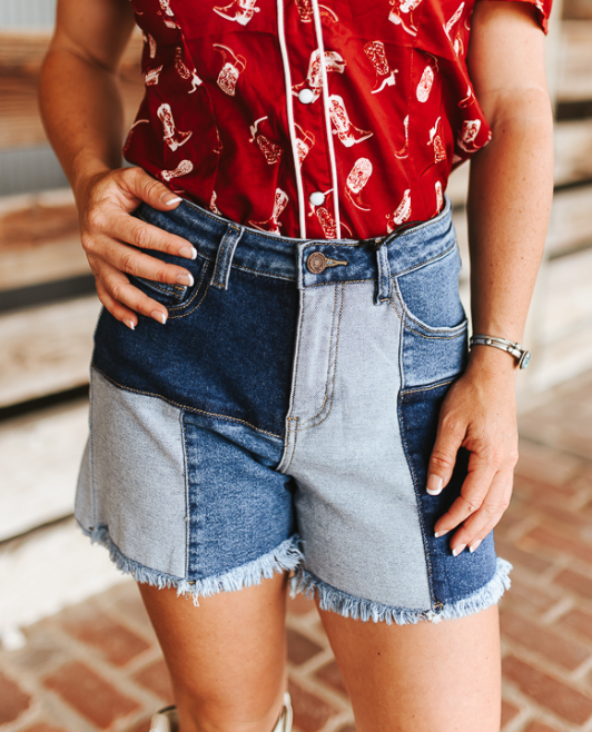 L&B Patchwork Denim Shorts with 5" Inseam
