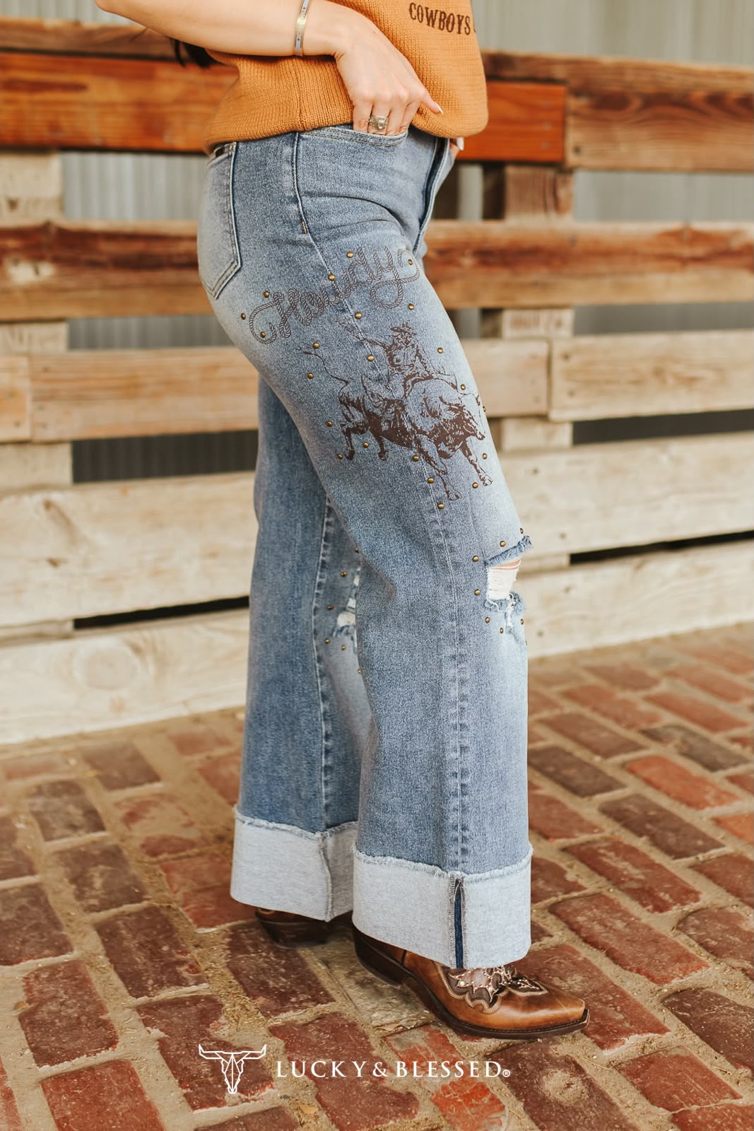 L&B Rodeo Inspired Cuffed Jeans JE620-MW