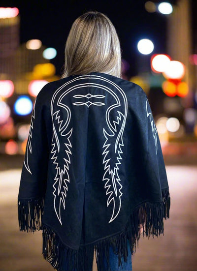 Black Boot Stitch Embroidered Cape