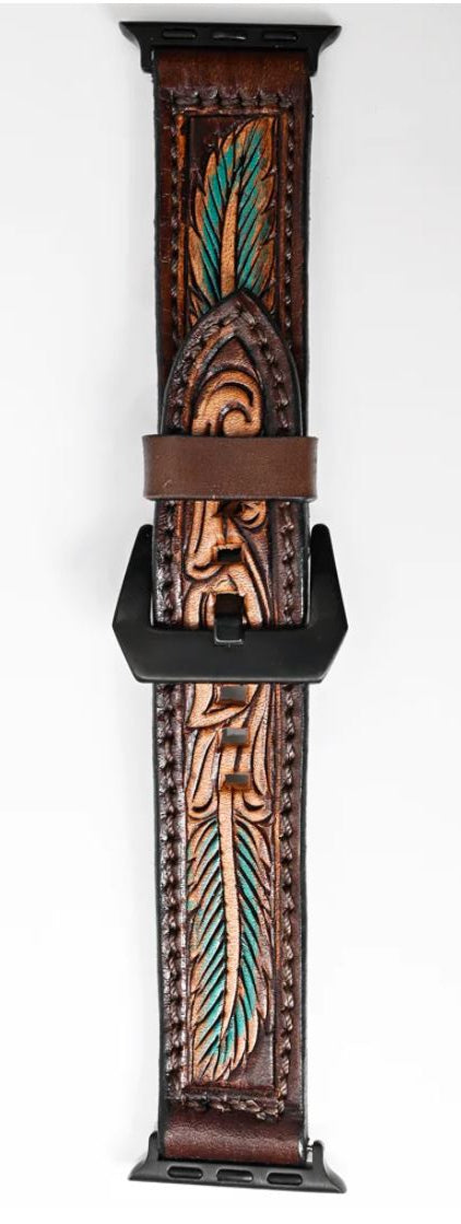 Leather Painted Feather Apple Watch Band ADWAR111