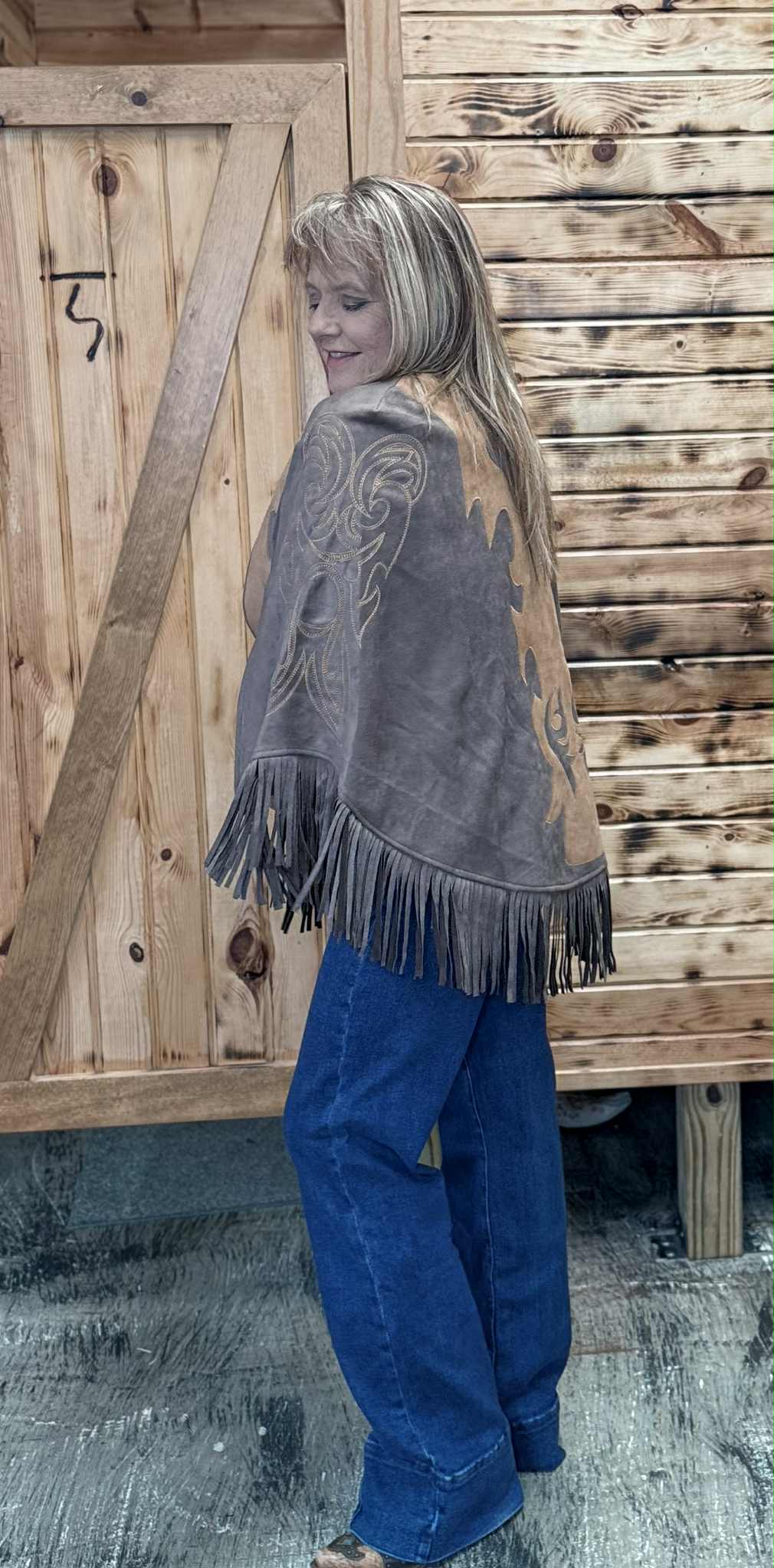 L&B Brown & Mocha Fringe Cape