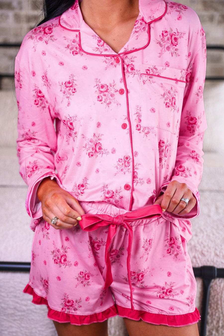 Blushing Blooms Ruffle Pajama Set