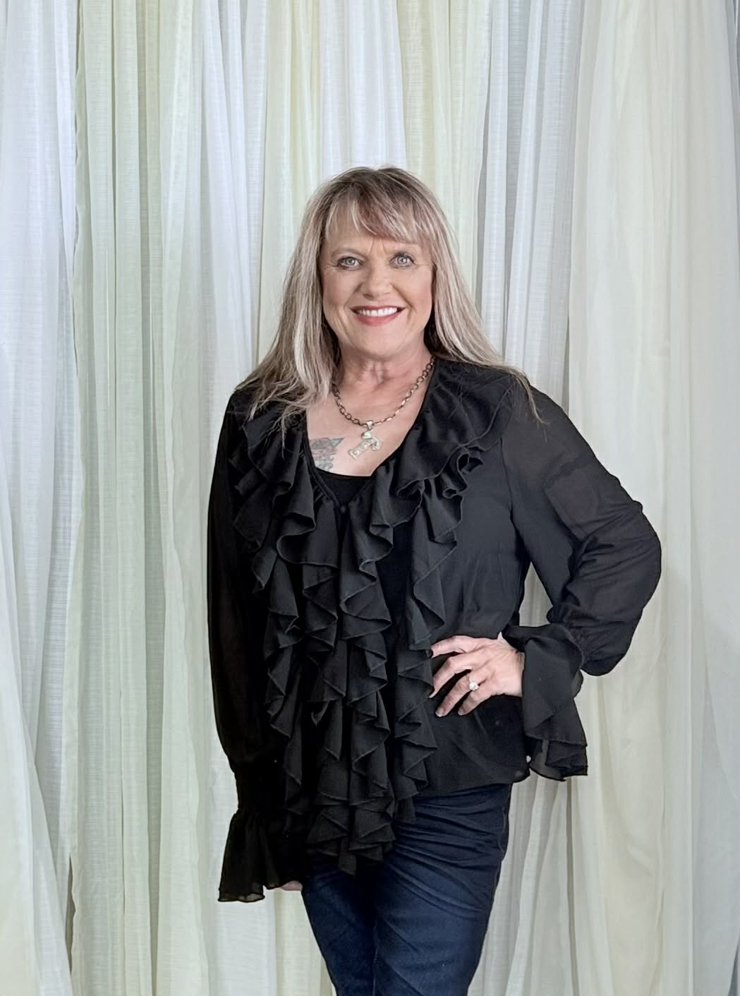 L&B Black Western  Chiffon Ruffle Top