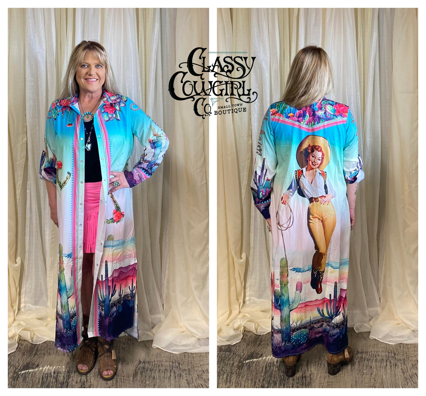 L&B Ombre Cactus Cowgirl Pearl Snap Dress/ duster DR449-YEE