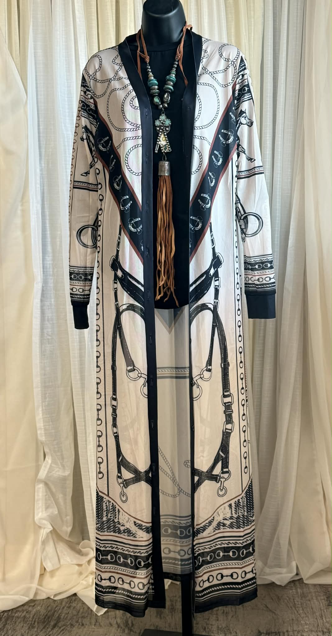 L&B Western Print Mesh Duster Cardigan – Long Cowgirl Graphic Duster