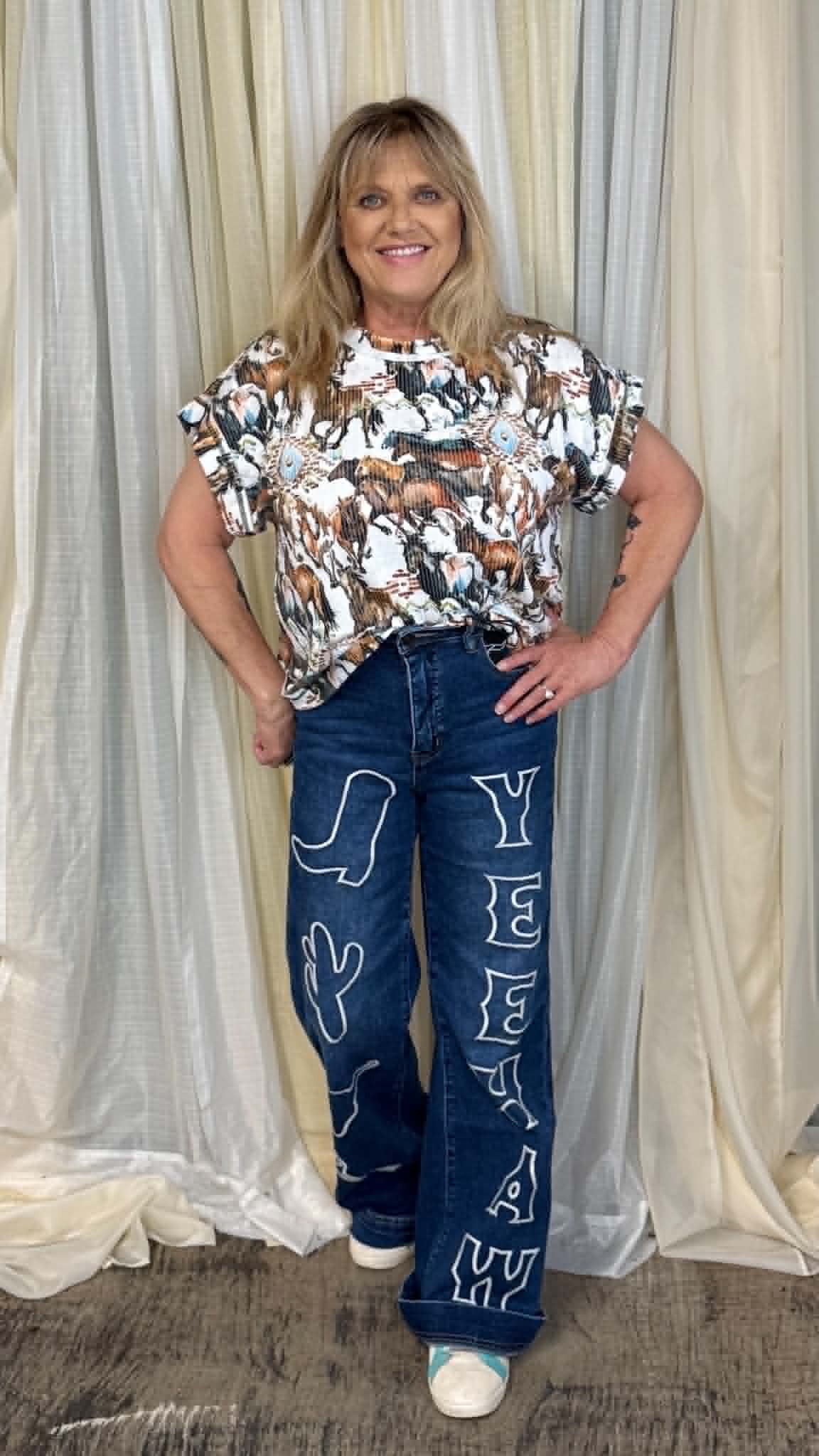 L&B Yee Haw Mid Rise Western Stitch Jeans  JE596-MW