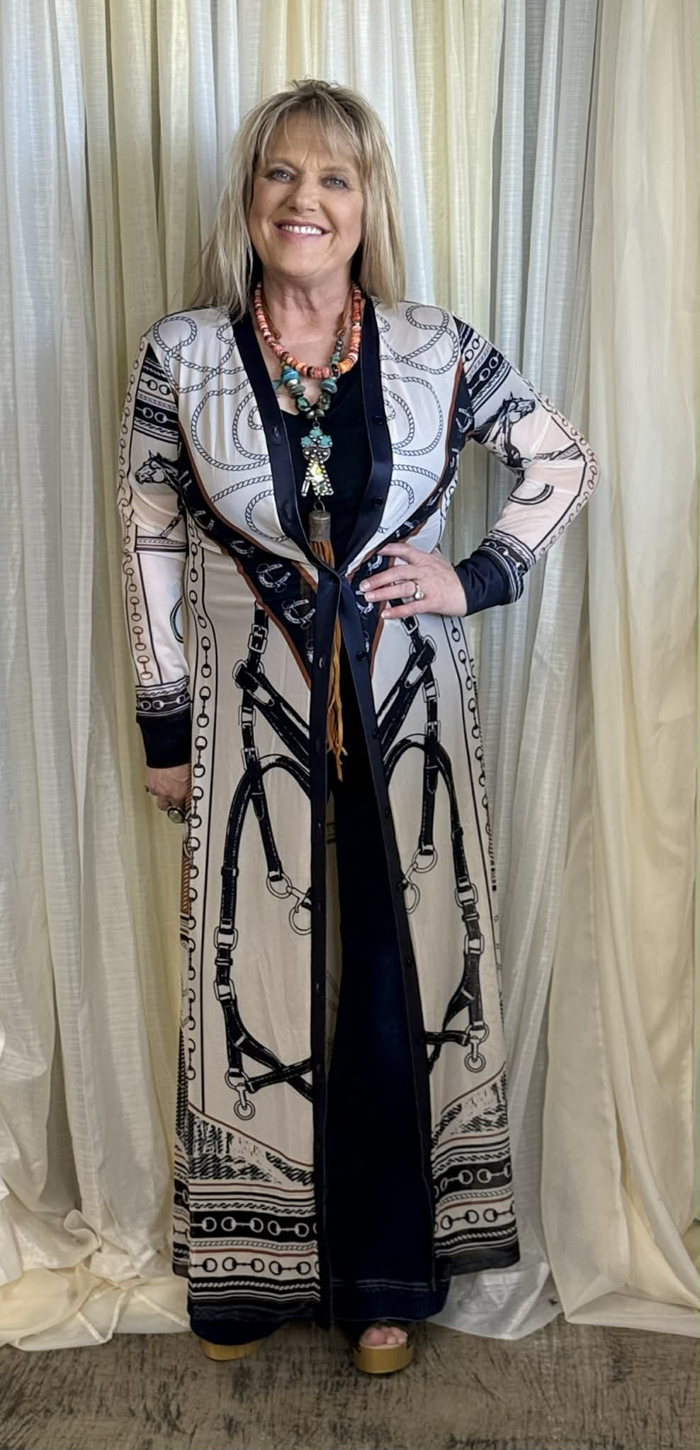 L&B Western Print Mesh Duster Cardigan – Long Cowgirl Graphic Duster