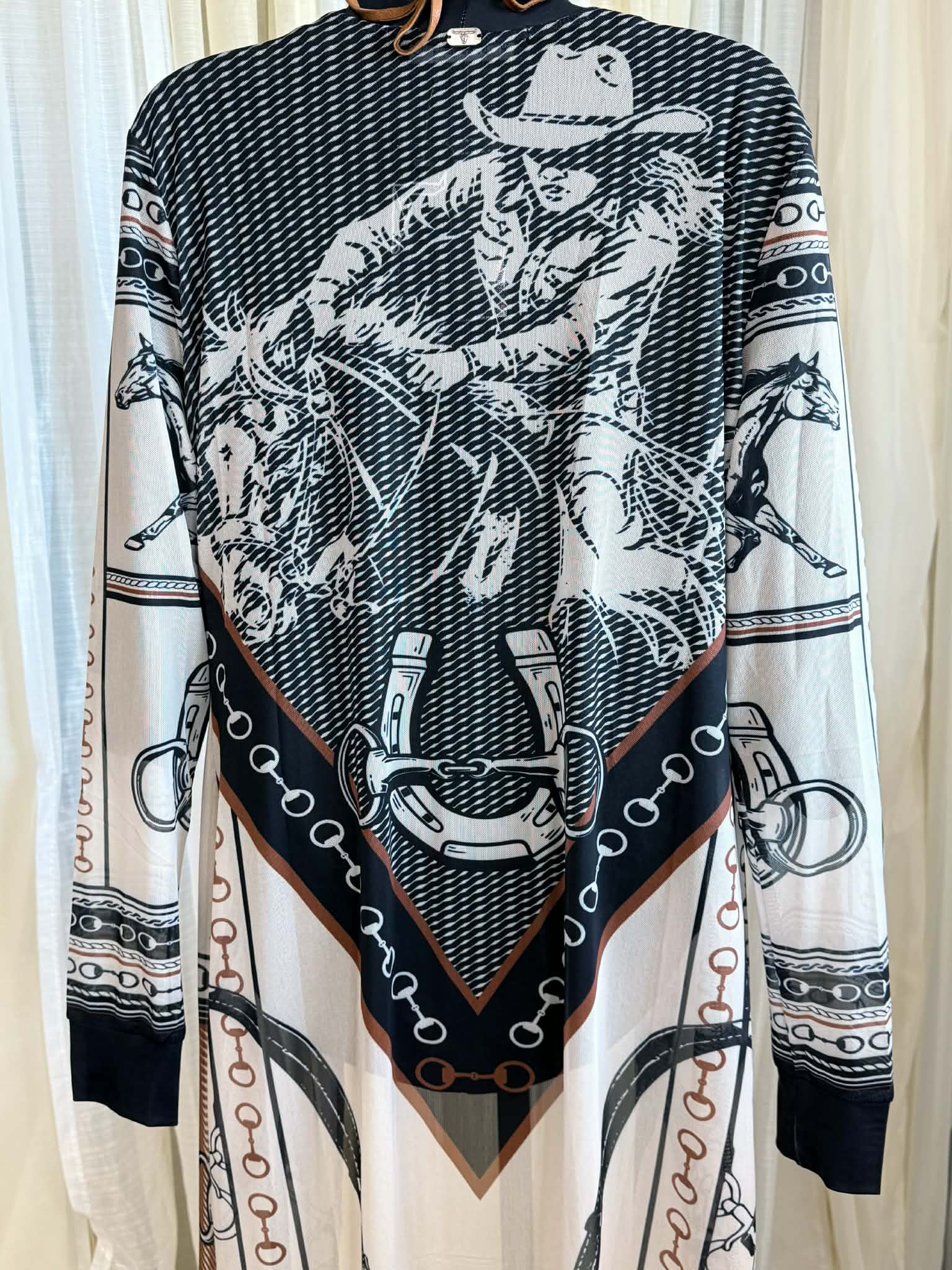 L&B Western Print Mesh Duster Cardigan – Long Cowgirl Graphic Duster