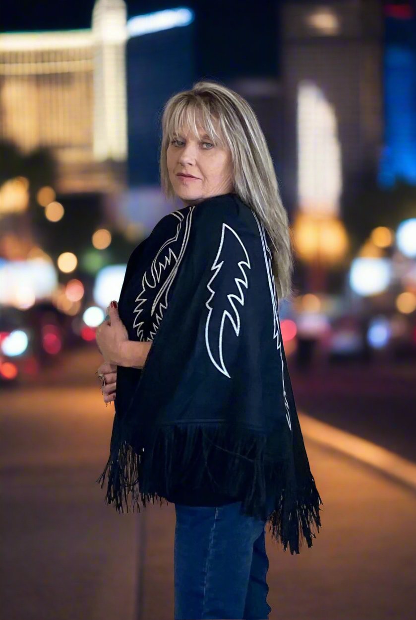 Black Boot Stitch Embroidered Cape