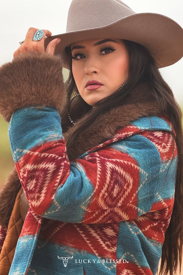 L&B Aztec Wool Blend Coat with Removable Fur