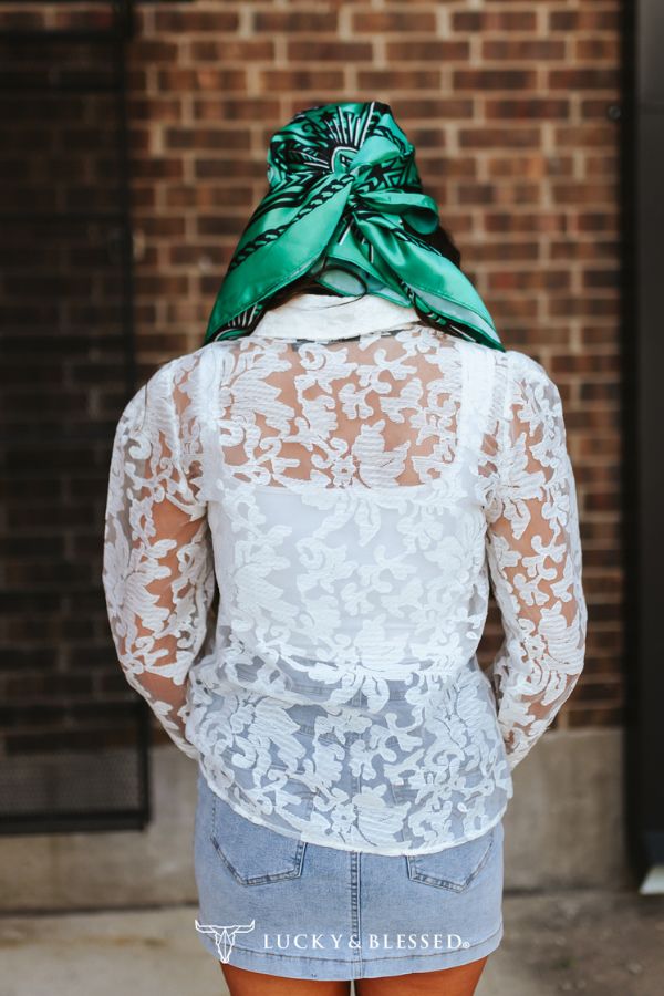 L&B Ivory Lace Puff Sleeve Button Up Top