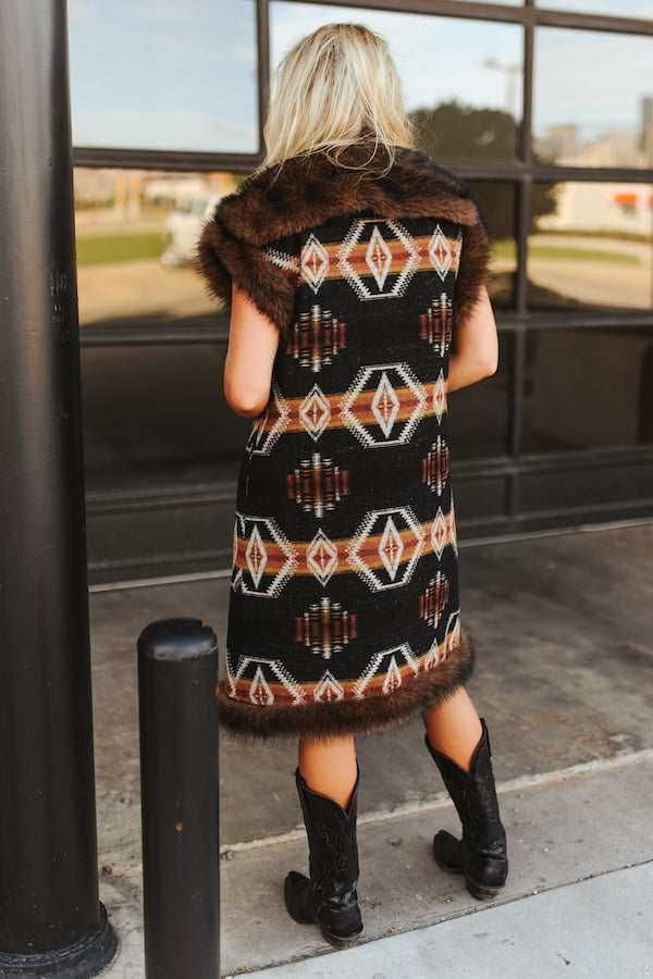 L&B Sleeveless Duster with Fur Trim