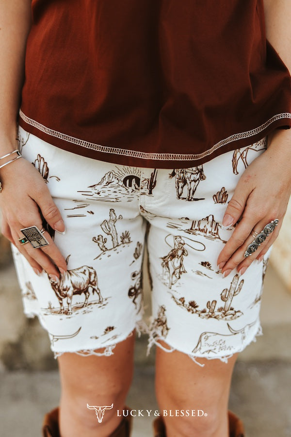L&B Mid Rise Western Print Shorts