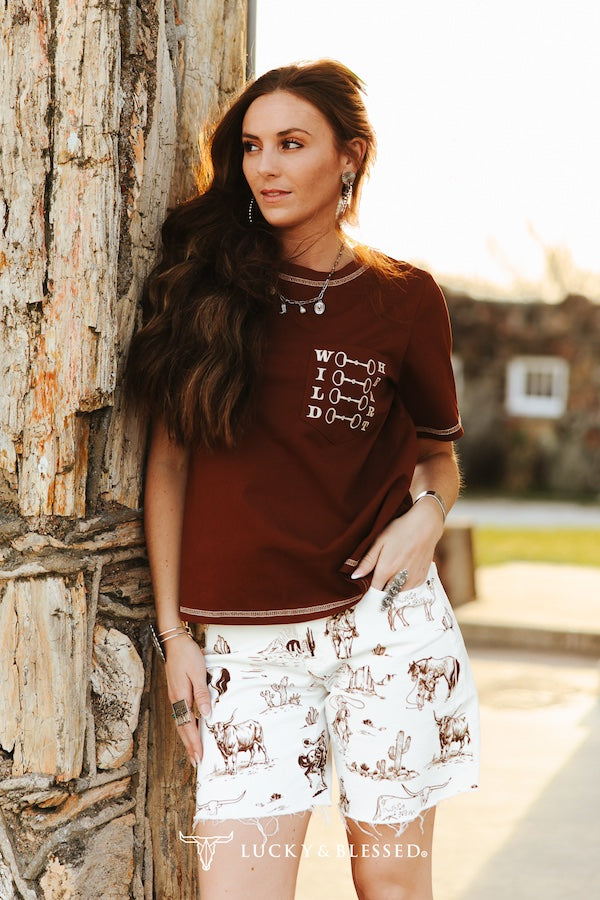 L&B Mid Rise Western Print Shorts