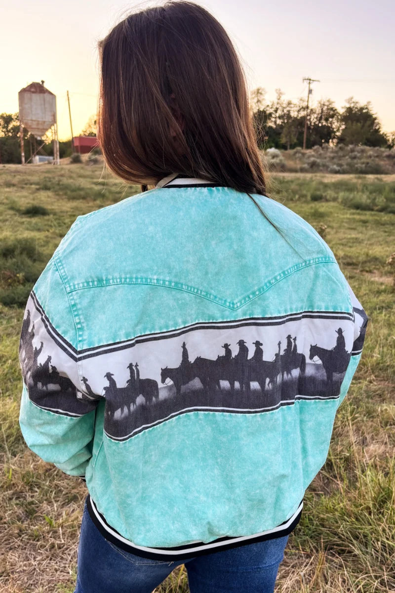 Sterling Kreek Cowboy Round Up Turquoise Bomber Jacket